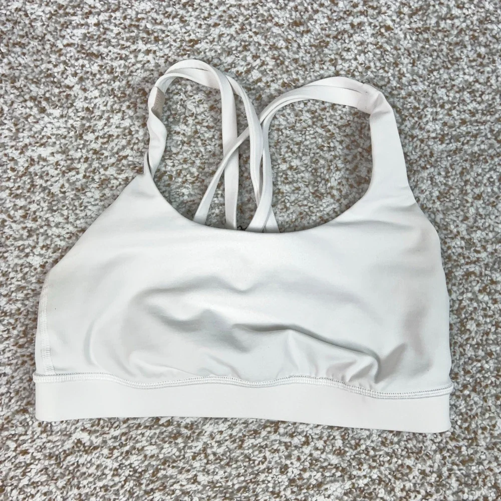 Lululemon Sports Bra Womens 4 White Energy Strappy Back Athletic Workout Yoga